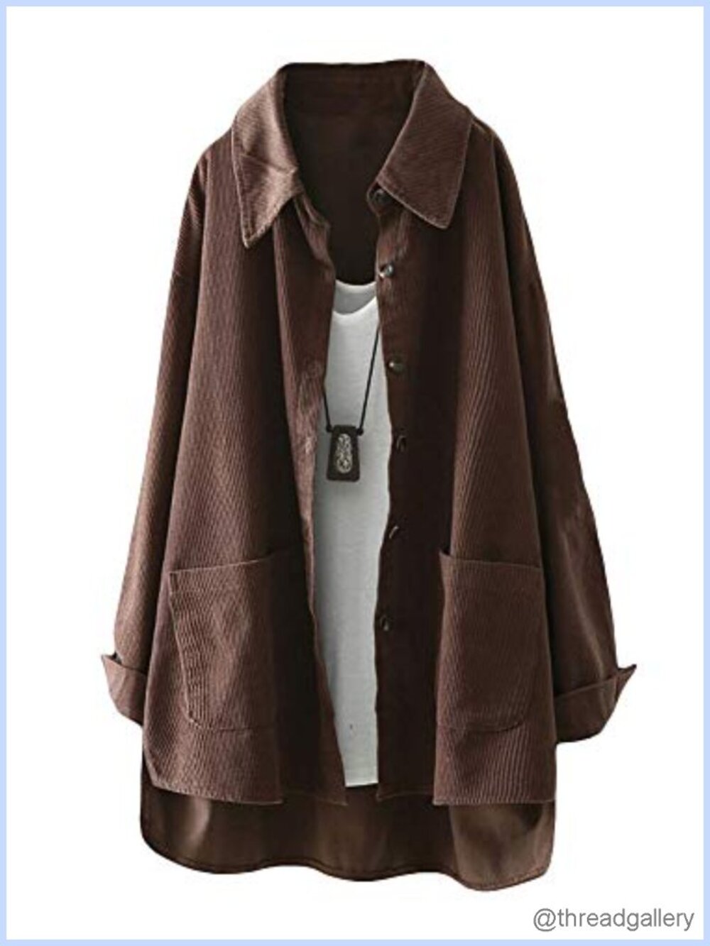Women's Corduroy Button Down Shirt Jacket Casual Long Sleeve Coat